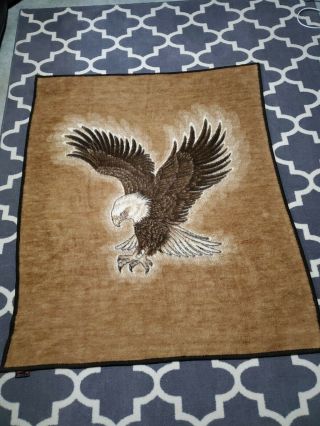 Vintage Biederlack Blanket Throw Bald Eagle Made In Usa Fleece 58x70