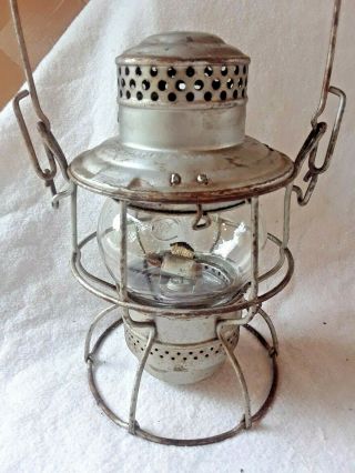 Antique Railroad Lantern W/ Clear Globe By Adams&west Lake Co.
