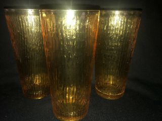 Vintage Jeanette Amber Tree Bark Non - Irredescent Set Of Three Tumbler Glasses