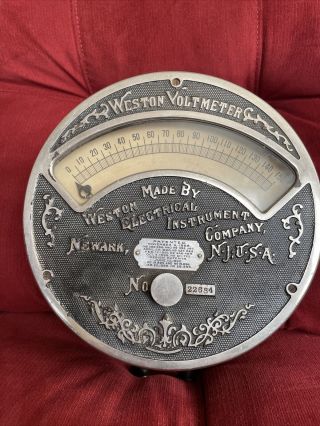 Antique 1890 ' s Weston Electrical Instrument Co.  Newark NJ A.  C.  Voltmeter Gauge 2