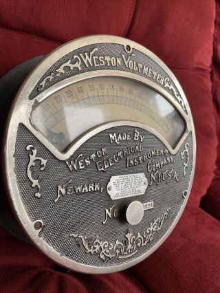Antique 1890 ' s Weston Electrical Instrument Co.  Newark NJ A.  C.  Voltmeter Gauge 3