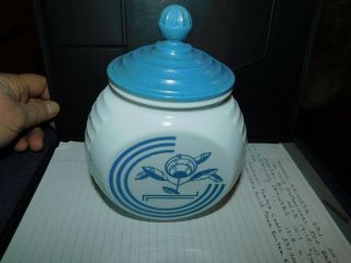 Hard To Find Vintage Fire - King Vitrock Blue Circle Grease Jar With Lid C.  1950