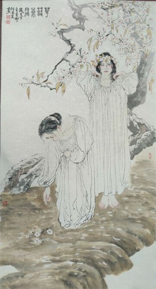 Chinese 100 Handed Painting & Scroll " Beauty " By He Jiaying 何家英（1）