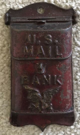 Vintage Cast Iron Penny Still U S Mail Bank Box Red A C Williams