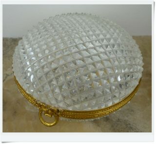 Antique French Lid Crystal Ormolu Casket Jewelry Box Trinket - Xix