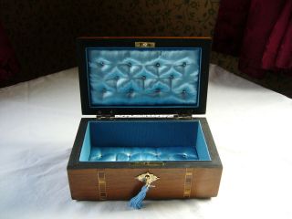 Antique Victorian Walnut Tunbridge Parquetry Inlaid Jewellery Box Blue