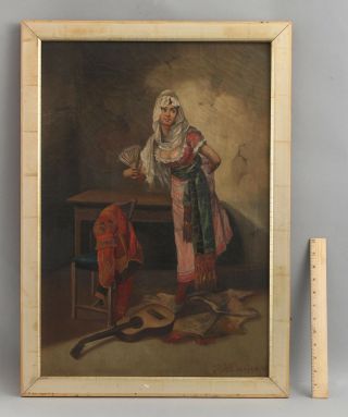 1895 R.  R.  Champlin 19thc Antique Genre Portrait Oil Painting,  Italian Woman Nr