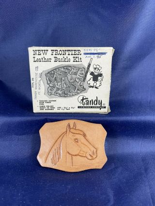 Vintage Tandy Frontier Leather Buckle Kit With Horse Image