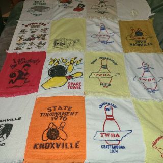Vintage 16 Bowling Towels Made Into Small Blanket State Tournament Tennessee