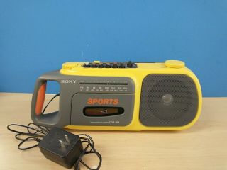 Vintage Sony Sports Cfm - 104 Am,  Fm Cassette Player Portable Yellow Am Fm Radio