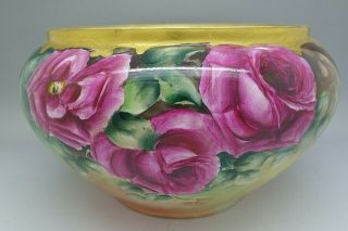 Antique C.  1900 Art Nouveau Hand Painted Roses Jardiniere Vase Gorgeous