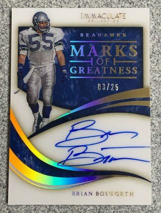 Brian Bosworth 2020 Panini Immaculate Marks Of Greatness Auto /25 Ssp