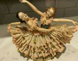 Ornate Early Dresdan Lace Volkstedt Germany Double Dancers Figurine