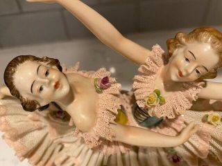 Ornate Early Dresdan Lace Volkstedt Germany Double Dancers Figurine 3