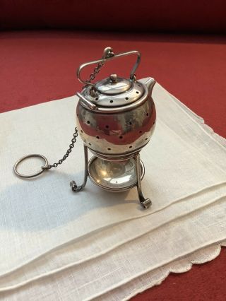 Great Antique Rarer Simons Sterling Silver Tea Infuser Ball & Stand Tea Kettle