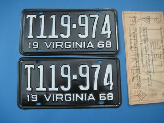 1968 Virginia Truck License Plates Matched Pair