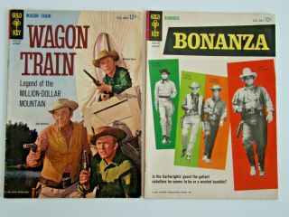 Two (2) Gold Key Vintage 12 Cent Comics " Wagon Train No.  4 & Bonanza No.  6 "