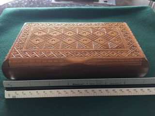 Vintage Hand Carved Wood Trinket / Jewelry Box With Hinged Lid -