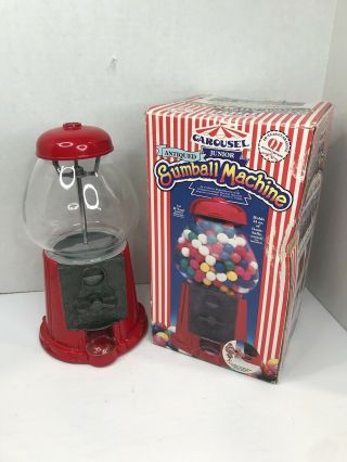 Vintage Red Carousel Bubble Gum Machine Cast Metal Glass Globe 1986,  Junior,