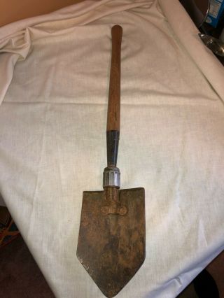Vtg Us Army Folding Collapsible Trench Shovel Field Wood 1945 Wwii Military Gear