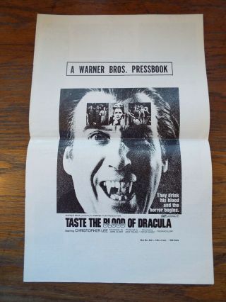 Vintage 1970 Taste The Blood Of Dracula Vampire Monster Horror Movie Pressbook