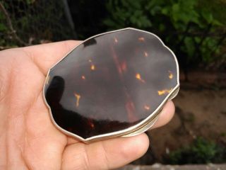Stunning Antique 935 Solid Sterling Tortoise Shell Compact