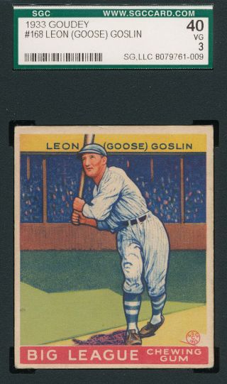 1933 Goudey 168 Leon " Goose " Goslin Sgc 3 - Front