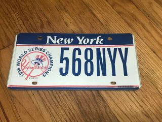 Rare York Yankees Baseball License Plate 568 Nyy 1998 World Series