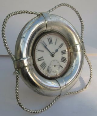Antique English Silver Ships Life Buoy Pocket Watch Holder C.  1910