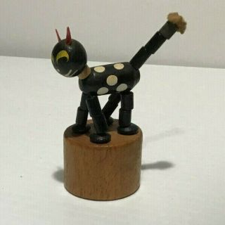 Vintage Wooden Push Button Action Puppet Collapsing Cat Toy