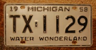 1958 Vintage Michigan License Plate Tx 1129
