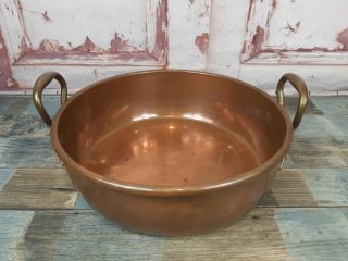 Antique Victorian Large Heavy Solid Copper Brass Handles Jam Pot Bowl Basin Sink