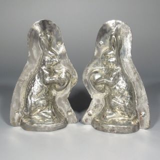 Antique French Or German Tinned Metal Chocolate Rabbit Easter Bunny Mold,  Egg