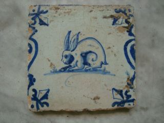 17th Century Delft Handpainted Dutch Delftware Tile With Hair/rabbit