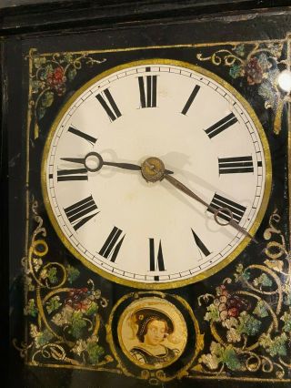 Antique C 1870 - 1880 Black Forest Picture Frame " Jockele " Clock.  Hand Painted.
