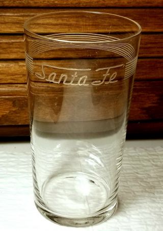 Vintage Santa Fe Railroad Dining Car Acid Etched Drinking Glass Advertising Cup