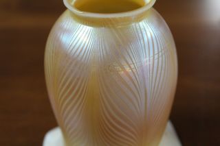 Antique Steuben Quezal Art Glass Shade Pulled Feather Gold Aurene Interior (3) 3