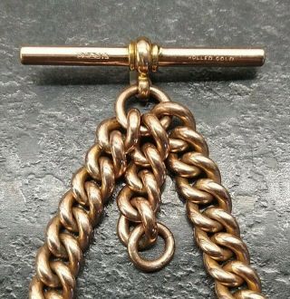 Antique Rose Rolled Gold Curb Link Double Albert Pocket Watch Chain By S.  P&S. 2