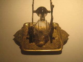 " Clipper " Victorian Brass And Glass Antique Inkwell Pat 