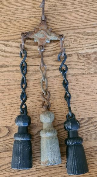 Antique Gate Weights Chain W/ TRIPLE Tassels Drop Masonic Victorian & 2 singles 2