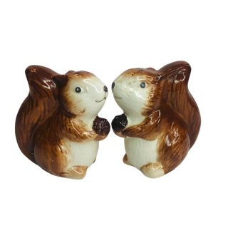 Vintage Ceramic Brown Squirrel Salt And Pepper Shakers No Stoppers