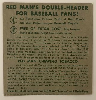 1955 Red Man Tobacco Willie Mays 7 VG 2