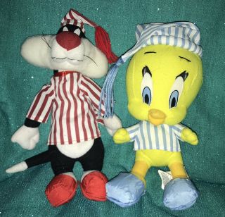 1997 Vintage Sylvester & Tweety Bird Plush Looney Tunes W/ Striped Pajamas & Hat