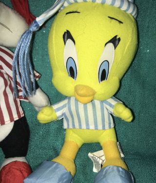 1997 Vintage Sylvester & Tweety Bird Plush Looney Tunes w/ Striped Pajamas & Hat 2
