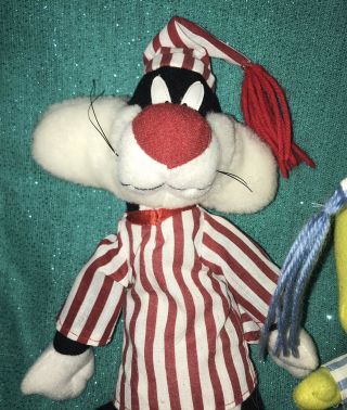 1997 Vintage Sylvester & Tweety Bird Plush Looney Tunes w/ Striped Pajamas & Hat 3
