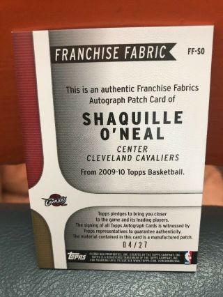 2009 Topps Franchise Fabrics Shaquille O’ Neal Auto & Patch ’d 27 2