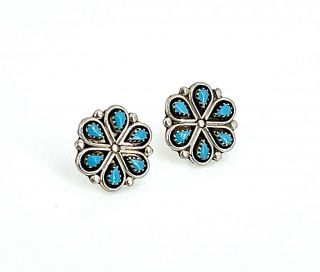 Vintage Southwestern Style Sterling Silver Turquoise Petite Flower Post Earrings