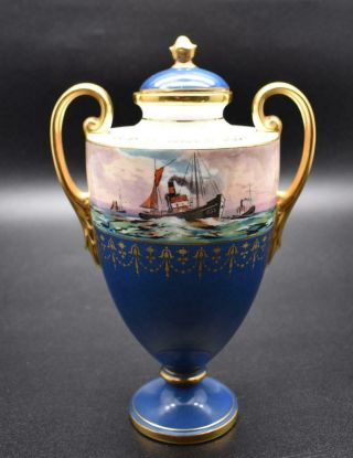Antique Minton Porcelain Vase & Cover James Edwin Dean Seascape - 1927