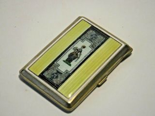 8731 Antique Alpacca Silver & Enamel Guilloche Cigarette Case