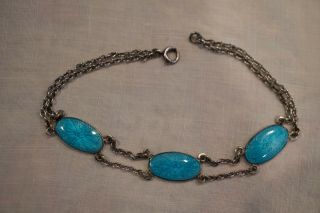 Vintage Sterling Silver 925 Blue Guilloche Enamel Nuggets Link Bracelet